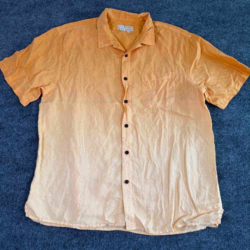 The Territory Ahead Mens Shirt XL 100% Linen Short Sleeve Ombre Orange EUC